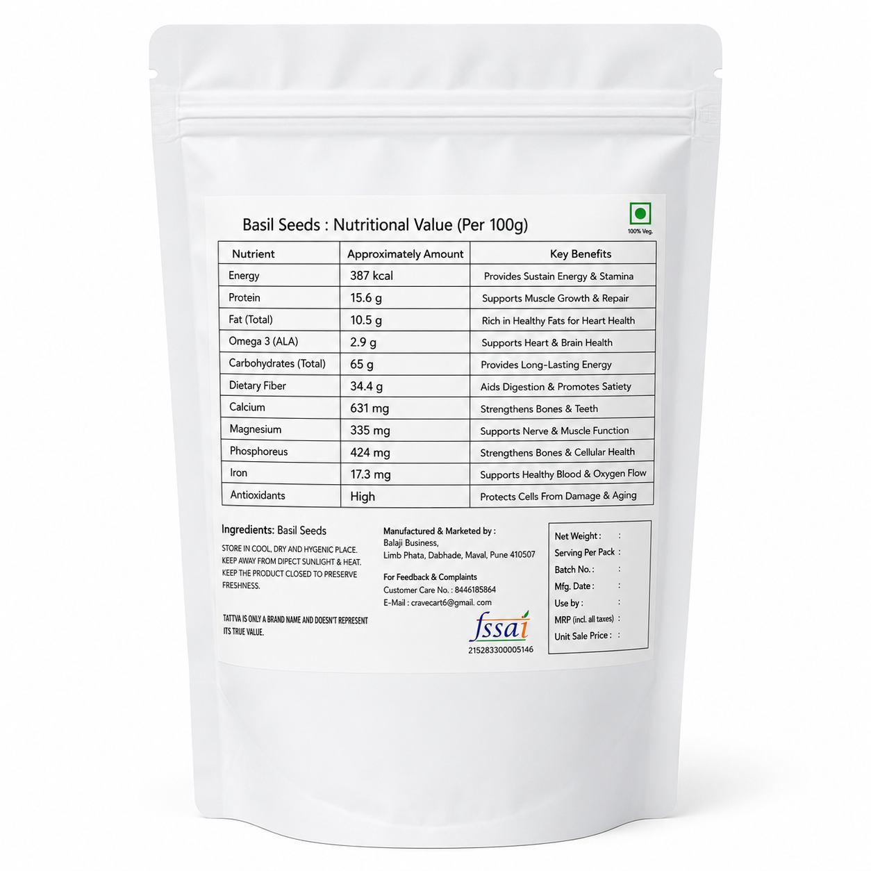 Tattva Elements Premium Basil Seeds
